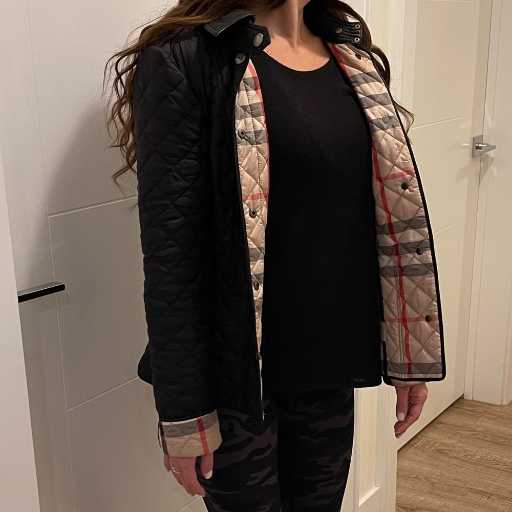 Burberry Brit Quilted Black Kencott Coat Sz Small
